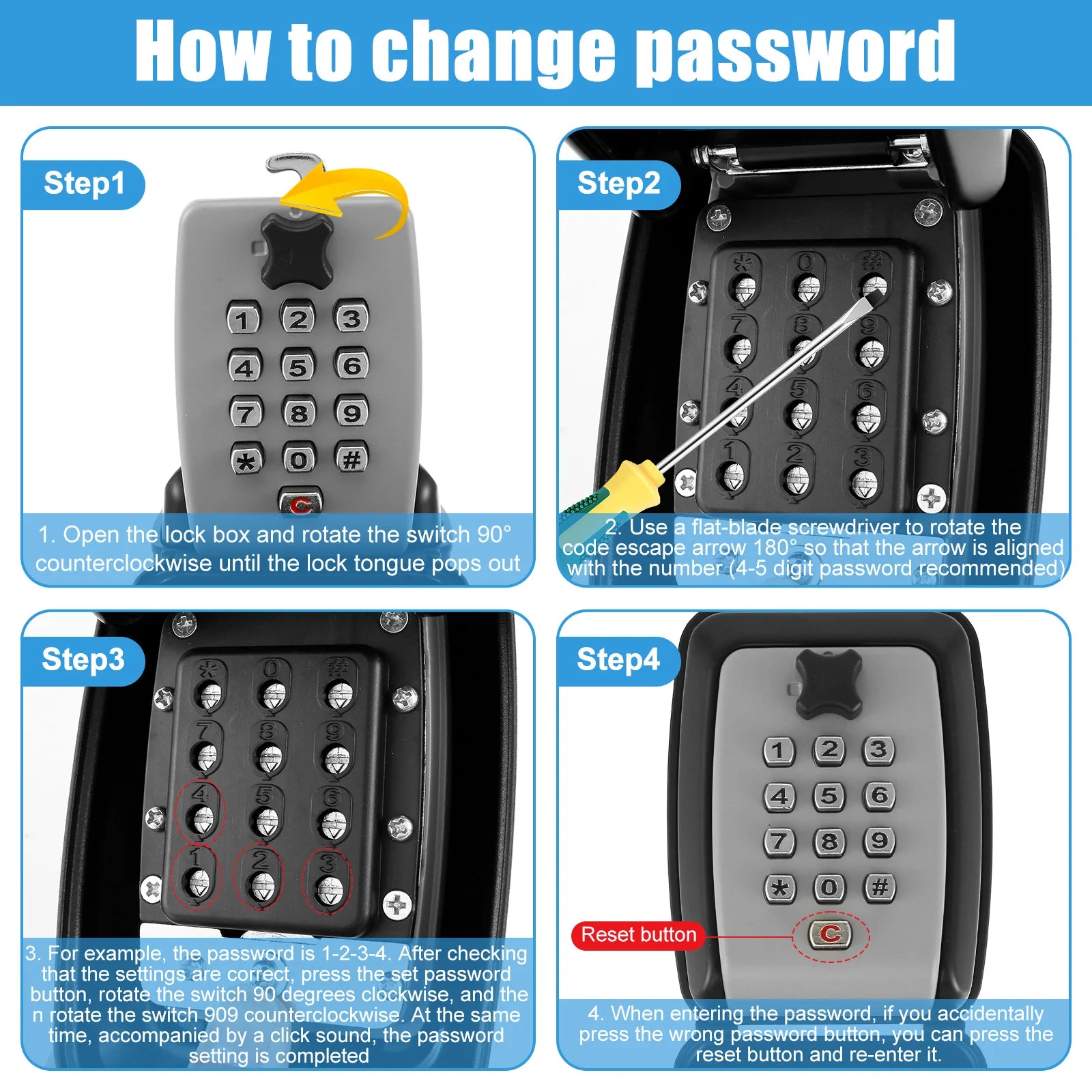 Key Lock Box Wall-Mount Secret Code Security Key Safe Secret Organizer Box No Key Home Office Weatherproof Safe Key Keeper NEW