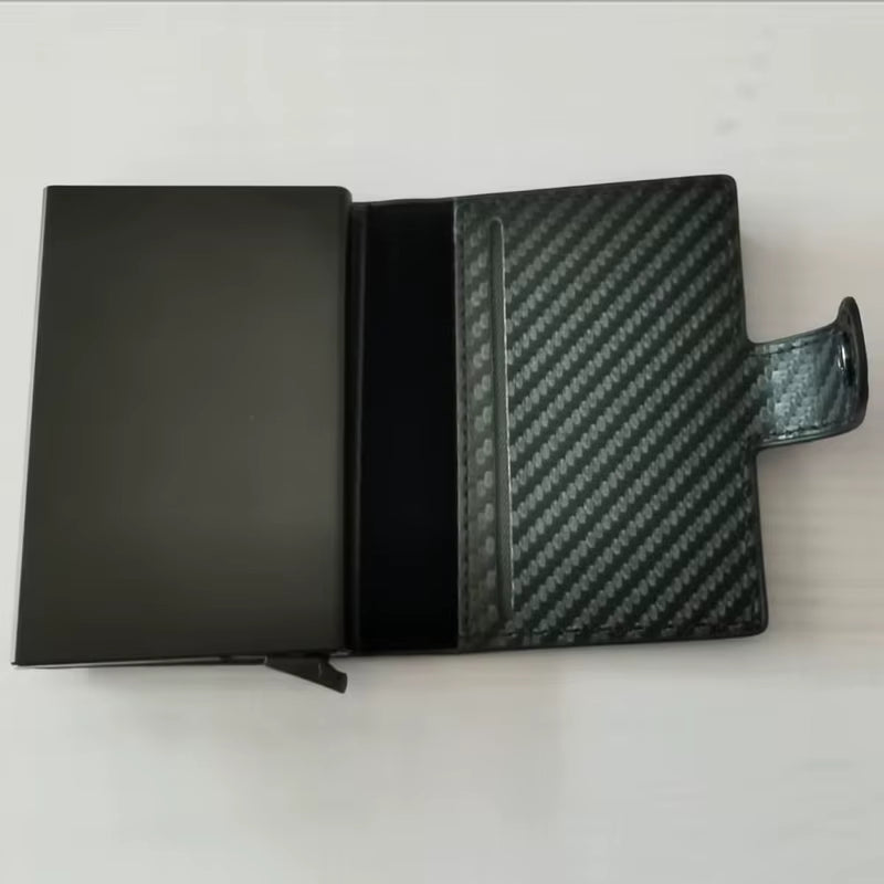 Carbon Fiber Credit Card Holder Wallet Men Rfid Smart Metal Thin Slim Pop up Minimalist Wallet Small Black Purse Metal Vallet