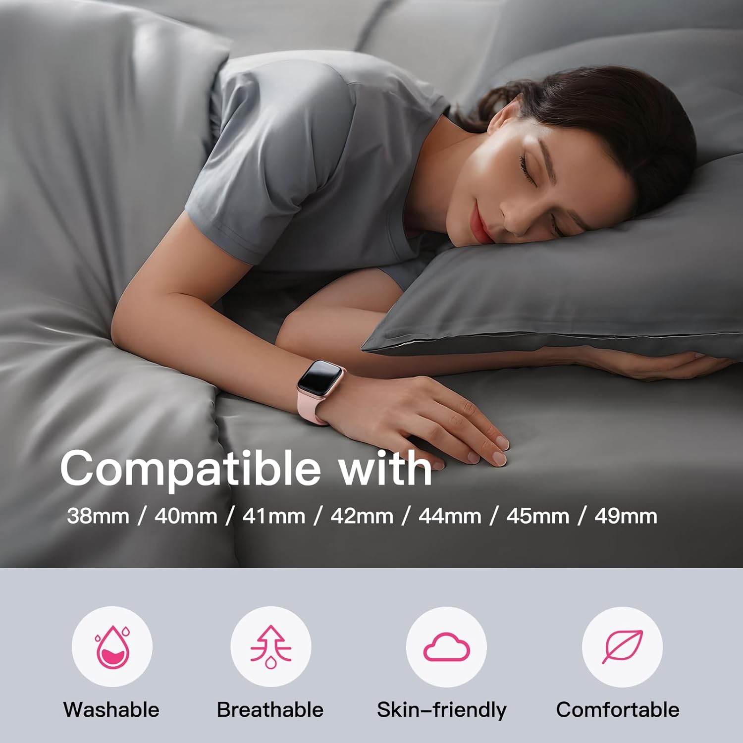 Sport Silicone Band Compatible with Apple Watch Bands 40Mm 38Mm 41Mm 44Mm 45Mm 42Mm 49Mm Women Men,Soft Wristband Waterproof Replacement Sport Strap for Iwatch Bands Series 9 8 7 6 5 4 3 2 1 SE Ultra