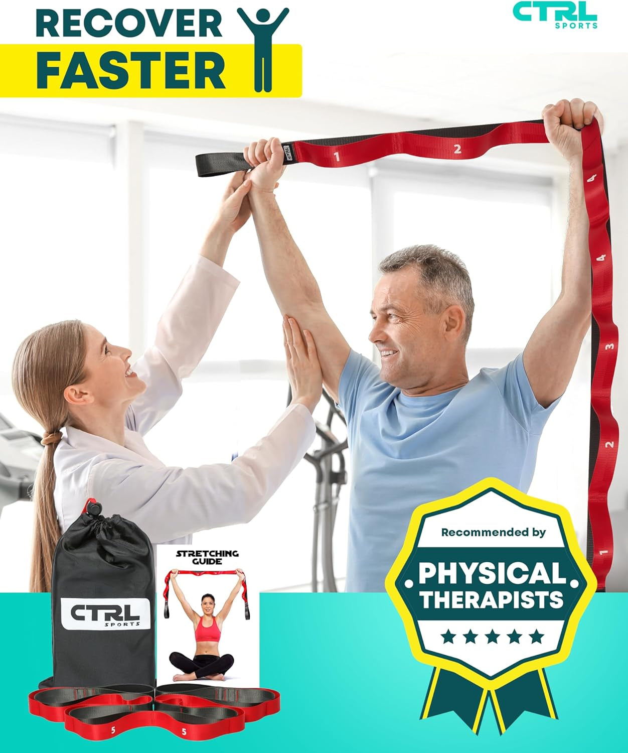 Stretching Strap with Loops - Non Elastic Stretch Band for Physical Therapy, Yoga Strap for Stretching Equipment, Stretch Bands for Exercise and Flexibility - Fascia, Hamstring & Leg Stretcher Belt