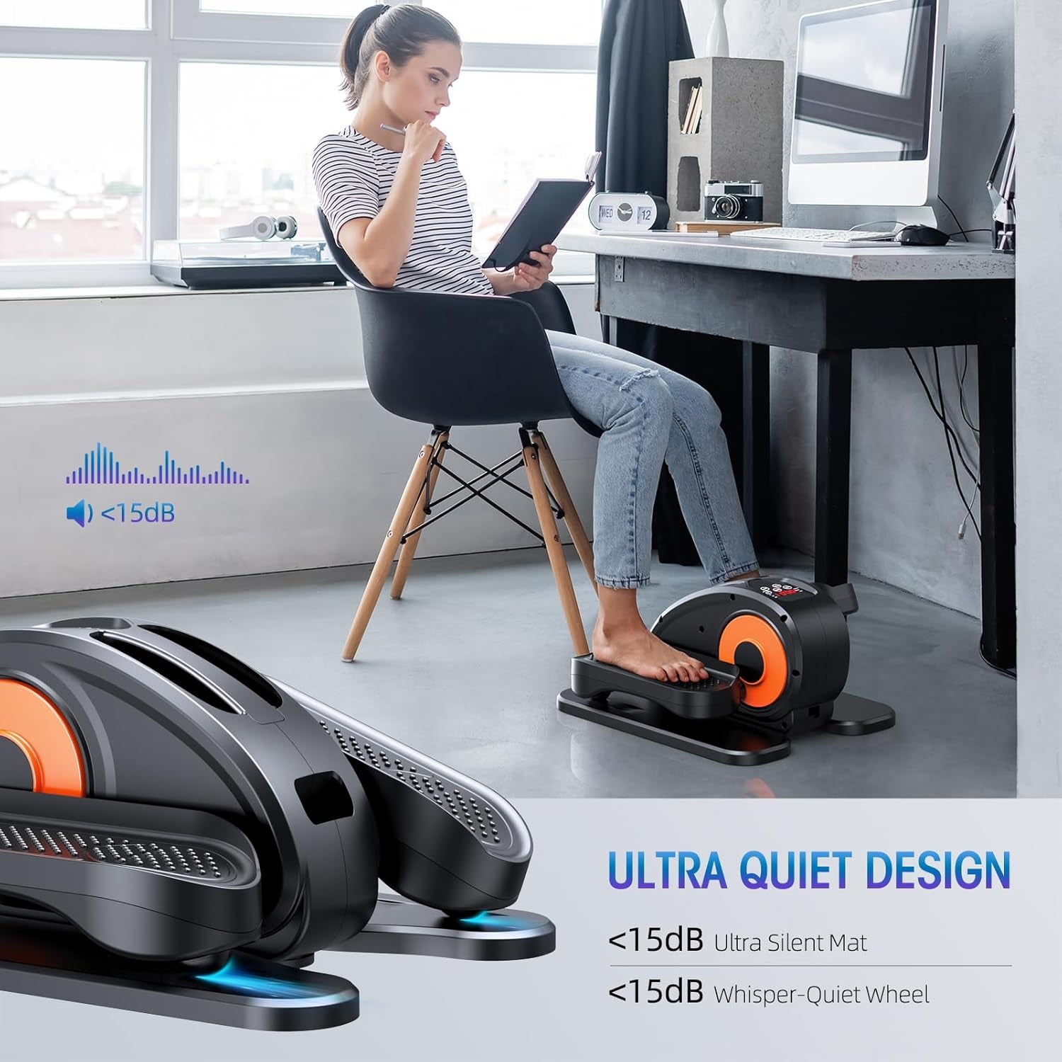 Under Desk Elliptical Machine, Ellipse Leg Exerciser for Seniors Fully Assembled, Quiet & Portable Electric Seated Pedal Exerciser with Remote Control & 12 Adjustable Speeds