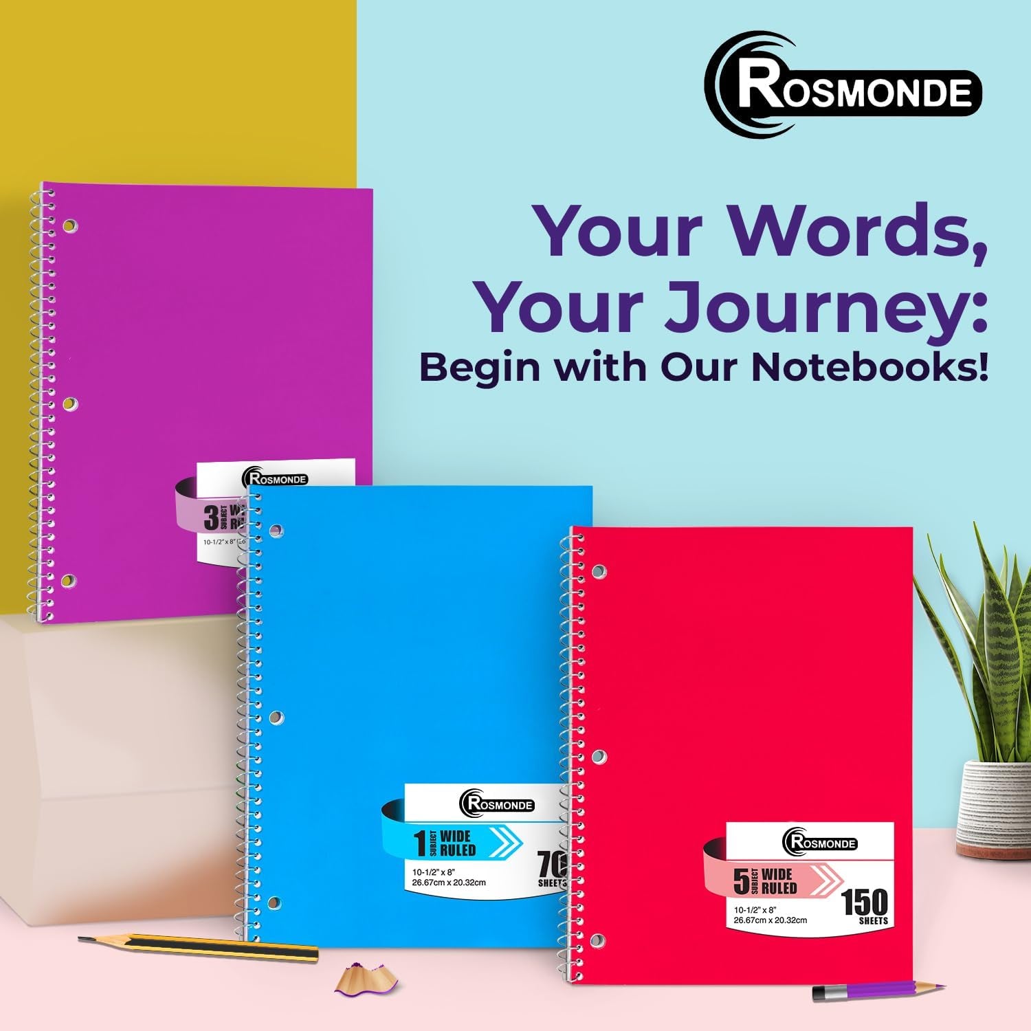 Spiral Notebooks, 12 Pack, 1 Subject Notebook, Wide Ruled, 70 Sheets, 8 X 10-1/2", 3 Hole Punched, School Supplies, Bulk Single Subject Spiral Notebook Bulk, Assorted Colors Pack of Notebooks