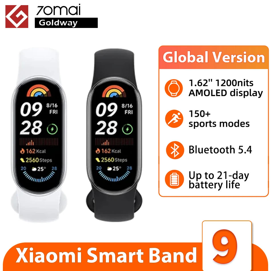 Global Version  Smart Band 9 150+ Sports Modes Sleep Monitoring 1.62" AMOLED Display 21-Day Battery Mi Wrist Sport Watch