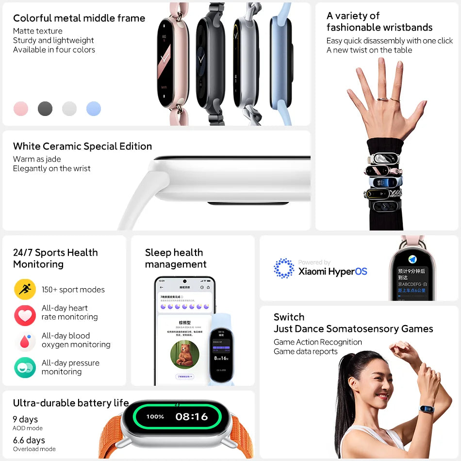 Global Version  Smart Band 9 150+ Sports Modes Sleep Monitoring 1.62" AMOLED Display 21-Day Battery Mi Wrist Sport Watch