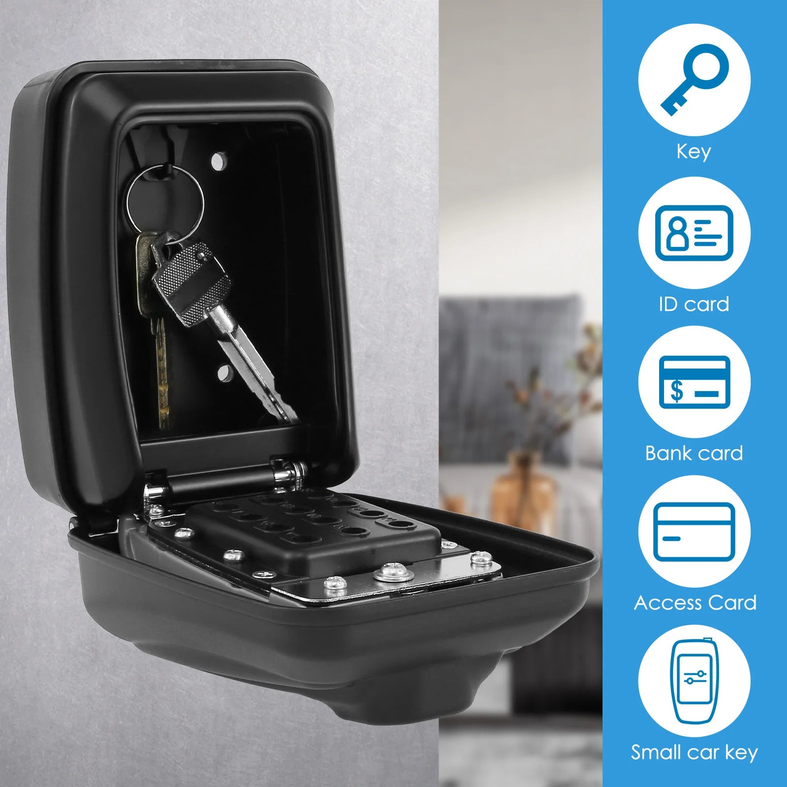 Key Lock Box Wall-Mount Secret Code Security Key Safe Secret Organizer Box No Key Home Office Weatherproof Safe Key Keeper NEW