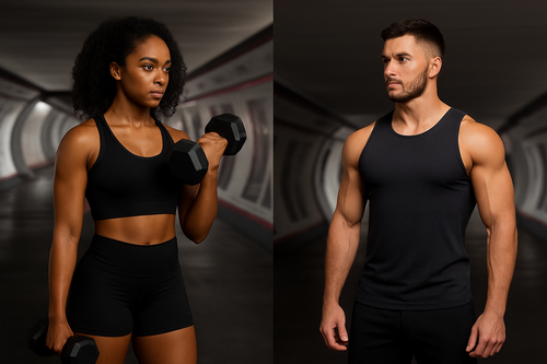 Boy and girl working out under subway bridge holding dumbbell, fitness training concept