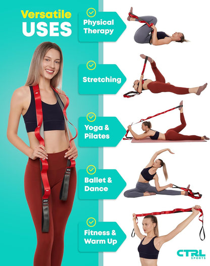 Stretching Strap with Loops - Non Elastic Stretch Band for Physical Therapy, Yoga Strap for Stretching Equipment, Stretch Bands for Exercise and Flexibility - Fascia, Hamstring & Leg Stretcher Belt