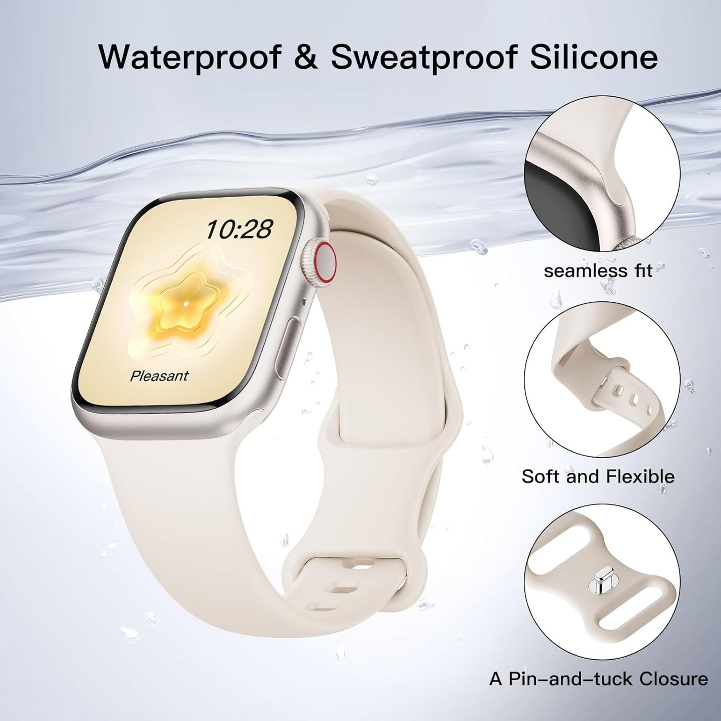 Sport Silicone Band Compatible with Apple Watch Bands 40Mm 38Mm 41Mm 44Mm 45Mm 42Mm 49Mm Women Men,Soft Wristband Waterproof Replacement Sport Strap for Iwatch Bands Series 9 8 7 6 5 4 3 2 1 SE Ultra